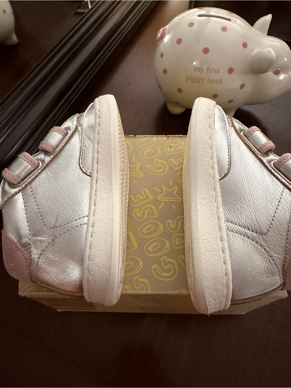Like New - Golden Goose Kids Metallic Silver Sneakers with Pink Accents Size 22 - Picture 6 of 10